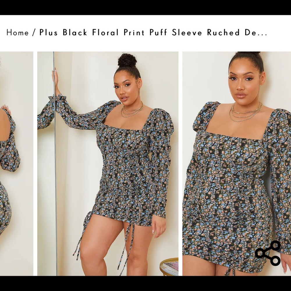 Pretty little thing PLUS black floral print ruched dress